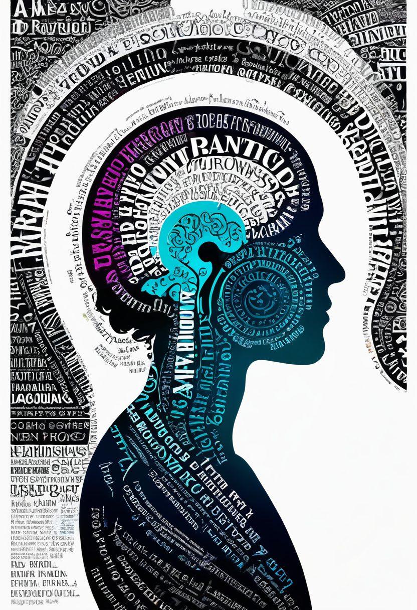 An intricate collage depicting the evolution of typography from A to Aaaa, showcasing various fonts, sizes, and text arrangements. In the background, a winding road symbolizing a journey, with markers of different text styles along the way. Incorporate vibrant color gradients and artistic patterns that represent creativity in text design. Include an abstract representation of a brain to symbolize understanding and patterns. digital art. vibrant colors. clean background.